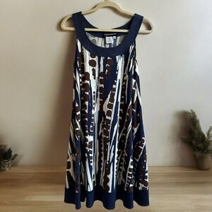 Donna Morgan Women's‎ size 12 Round Neck Summer dress Blue Brown Geometric